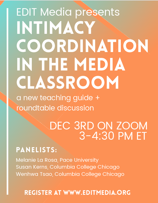 Flyer containing details of Intimacy Coordination kickoff event
